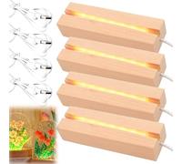 GOMETY 4 piezas de base LED de madera, pantalla LED, luz USB, madera iluminada rectangular, soporte rectangular, adornos para