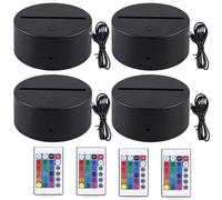 GOMETY 4 unidades 3D LED luz nocturna base de luz LED con mando a distancia y cable USB, lámpara de ilusión 3D 7 colores luces regulables, lámpara decorativa para acrílico y plexiglás, luces