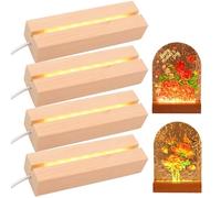 GOMETY 4 zócalos de luz LED de madera, USB LED para cristal acrílico, color cálido, base de madera, base de pantalla para cristal, cristal, acrílico, joyas, resina (rectangular)