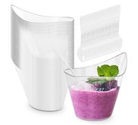 GOMETY 50 vasos de postre de plástico, 210 ml, vasos de postre redondos curvos, transparentes, mini cuencos de postre, reutilizables, para pudin, mousse, fiestas de postres (11,2 x 6,3 cm)