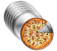 GOMETY 6 bandejas redondas para pizza de acero inoxidable, 20 cm de acero inoxidable para pizza, juego de hornear de acero al carbono revestido, bandeja para hornear pizza, saludable y no tóxico