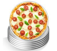 GOMETY 6 bandejas redondas para pizza de acero inoxidable, 26 cm de acero inoxidable para pizza, juego de hornear de acero al carbono revestido, bandeja para hornear pizza, saludable y no tóxico