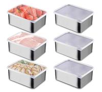 GOMETY 6 recipientes de acero inoxidable con tapa, acero inoxidable, tamaño perfecto, 13,5 x 10,5 x 5,5 cm, apilables, para horno, congelador