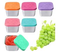 GOMETY 6 recipientes para aderezos para ensaladas, 180 ml, de acero inoxidable, recipiente para aperitivos con tapa de silicona, mini recipientes para salsas a prueba de fugas, caja de almacenamiento