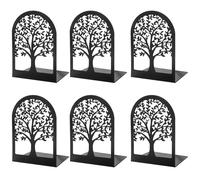 GOMETY 6 sujetalibros de metal negro, 3 pares de sujetalibros con diseño hueco, antideslizantes, para oficina, escuela, hogar, sujetalibros, estantería de metal, 175 x 120 x 85 mm