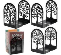 GOMETY 6 sujetalibros de metal, sujetalibros, sujetalibros, estanterías con diseño hueco, con tope antideslizante para libros, para escuela, hogar, oficina, 175 x 120 x 85 mm (negro)