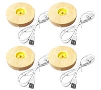 GOMETY Base de luz LED de madera, 8 x 2 cm, USB, base de luz LED para cristal acrílico, color cálido, base de madera, base redonda para cristal, cristal, acrílico, joyas, resina (redonda, 4 unidades)