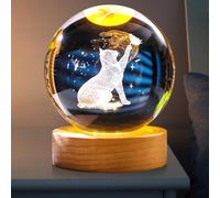 GOMETY Bola de cristal 3D, luz nocturna con forma de gato, 80 mm, con base de madera LED, 7 colores, USB 3D, bola de cristal, lámpara de noche para niños, dormitorio, decoración y regalo para amantes