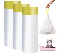 GOMETY Bolsas de arena para gatos con cordones, 24 unidades, 3 rollos, caja de arena autolimpiable, bolsa de 10 kg, capacidad de carga, asa de transporte, bolsa de basura duradera, resistente a