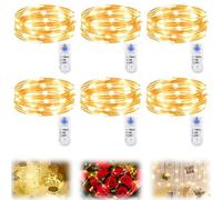 GOMETY Cadena LED: 6 Piezas, Cadenas Luminosas de Alambre de Cobre Alimentadas por Batería, Función Temporizador, Impermeables, para Decoración Interior/Exterior (2M, Blanco Cálido)
