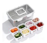 GOMETY Caja de aperitivos con 8 compartimentos, plato de aperitivo de acero inoxidable con tapa y asa, recipiente portátil para aperitivos con tapas individuales contra la transferencia de olores