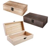GOMETY Caja de madera natural con tapa, 3 cajas de madera con tapa, pequeños baúles de madera para regalos en casa, oficina, decoración del hogar (20 x 10 x 6 cm), estilo rústico
