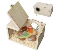 GOMETY Caja nido para periquitos, 19,5 x 12 x 12 cm, nido de pájaros, caseta de madera, caja de cría de pájaros, diseño transparente, caja de cría de aves natural, agujero izquierdo para pájaros del