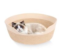 GOMETY Cama para Gatos de 50 cm, Lavable, Cesta Redonda de Cuerdas de algodón, Cama Trenzada para Gatos y Perros pequeños, camasuave para Mascotas, Color Blanco