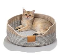 GOMETY Cama para gatos de 50 cm, lavable, cesta redonda de cuerdas de algodón, cama trenzada para gatos y perros pequeños, cama suave para mascotas, color gris