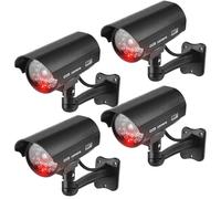 GOMETY Cámara de seguridad para exteriores, falsa cámara de seguridad con LED intermitente rojo, cámara de vigilancia falsa para exteriores, cámara falsa CCTV, cámara de seguridad para interiores y