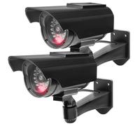GOMETY Cámara falsa falsa de seguridad para interiores y exteriores, 2 unidades, funciona con energía solar, con LED rojo intermitente, color negro