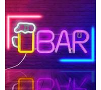 GOMETY Cartel de neón, LED Bar Neon Sign, USB o batería 3-AA, accionamiento por batería, cartel de neón azul para bar, decoración de pared, luz de neón