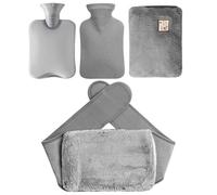 GOMETY Cinturón para botellas de agua caliente de 1 l, bolsa de agua caliente con funda suave y mullida, juego de 4 piezas, cinturón de calor de goma natural, a prueba de fugas, cinturón térmico