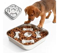 GOMETY Comedero para perros de acero inoxidable 304, 22 cm, con alfombrilla de silicona antideslizante, comedero para perros grandes, comedero lento para perros, comedero lento, comedero para gatos