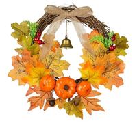 GOMETY Corona de otoño artificial de arce, 30 cm, corona de arce, decoración para puerta de casa, ventana, hojas de arce, corona de puerta para decoración de otoño, día de Acción de Gracias, boda,