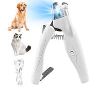 GOMETY Cortauñas LED Profesional para Perros y Gatos: Mango Ergonómico, Bloqueo de Seguridad, para Mascotas Pequeñas y Medianas (Transparente/Plata)