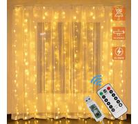 GOMETY Cortina Iluminada LED USB con Control Remoto: 1 Conjunto 200 Leds Blanco Cálido, Temporizador Y Regulable, para Decoración Interior Y Exterior En Bodas, Fiestas, Navidad (Blanco Cálido, 3x2M)