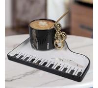 GOMETY Creativo Piano Cerámica tazas de espresso con plato y cuchara, notas musicales Taza de café 200ml Cappuccino Tazas de porcelana Taza Mochatassen Regalo para Cumpleaños Día de San Valentín