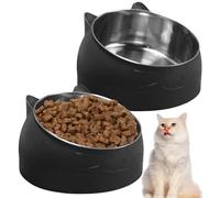 GOMETY Cuenco para gatos de acero inoxidable, 2 unidades, 400 ml, para gatos, con inclinación de 15°, elevada para proteger la columna cervical, comedero para gatos, cuencos extraíbles para perros