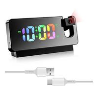 GOMETY Despertador con proyección, despertador con proyección, espejo con indicador de temperatura y pantalla LED grande, giratorio 180°, funciona con USB, despertador digital con proyección de techo,