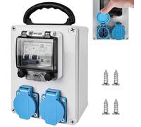 GOMETY Distribuidor de corriente con interruptor FI, 16 A, 230 V, distribuidor de corriente para construcción, distribuidor de pared, 2 x 16 A, 250 V 2 P CA, enchufe Schuko, carcasa IP67/enchufe IP44,