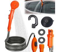 GOMETY Ducha de camping portátil, para exteriores, 12 V, ducha portátil con manguera, ducha de camping con bomba, ducha de camping con bomba portátil para jardín, viajes, lavado de coche, playa
