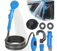 GOMETY Ducha de camping portátil, para exteriores, 12 V, ducha portátil con manguera, ducha de camping con bomba, ducha de camping con bomba portátil para jardín, viajes, lavado de coche, playa (azul)