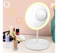 GOMETY Espejo de maquillaje con iluminación, espejo de maquillaje con iluminación LED 10 aumentos, espejo de maquillaje, 3 modos de color, brillo ajustable, ventosa giratoria de 90 °