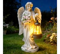 GOMETY Estatuas de ángel solar para jardín, figura de ángel de la guarda con linterna solar LED, luz para tumba, decoración al aire libre, escultura de ángel, decoración de césped, figura de ángel de