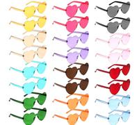 GOMETY Gafas de sol sin bordes de Navidad, 24 unidades, diseño de corazón, color corazón, transparente, color caramelo, gafas de fiesta en forma de corazón, para carnaval, playa, 12 colores