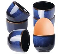 GOMETY Huevera de porcelana, hueveras de camping, soporte para huevos, vajilla de cocina, bonito juego de hueveras, apto para lavavajillas, para cualquier mesa de desayuno, huevos duros y blandos (6)