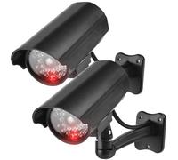 GOMETY - Juego de 2 cámaras falsas de seguridad con LED rojo intermitente, cámara simulada CCTV, seguridad para uso interior y exterior