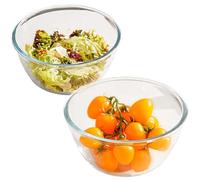 GOMETY Juego de 2 cuencos de cristal de 500 ml + 1100 ml, ensaladera de cristal, cuencos de postre grandes redondos de cristal, cuencos de cristal para la cocina, para ensaladas, frutas, cereales