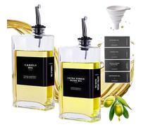 GOMETY Juego de 2 dispensadores de aceite, botella de cristal con boquilla de acero inoxidable: 500 ml, dispensador de aceite de oliva, dispensador de vinagre, accesorios de cocina, botellas de