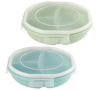 GOMETY Juego de 2 platos para microondas, cuencos bento, herméticos, diseño de hebilla, almacenamiento separado con 3 compartimentos, sin BPA, vajilla para microondas con tapa para calentar, congelar