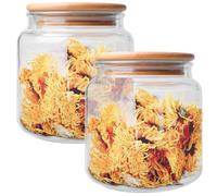GOMETY Juego de 2 tarros de almacenamiento con tapa, 500 ml, tarros de cristal con tapa de bambú, redondos, recipientes de cristal de borosilicato, herméticos para cocina, cereales, granos de café,