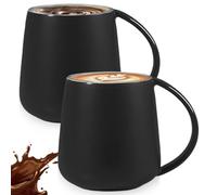 GOMETY Juego de 2 tazas de café clásicas de cerámica, tazas de café grandes, 380 ml, juego de tazas de café de cerámica maciza de alta calidad para capuchino, té, espresso, hogar, oficina (negro mate)