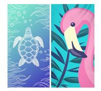 GOMETY Juego de 2 toallas de playa grandes, 90 x 180 cm, de microfibra con bolsa, de secado rápido, toallas de playa ligeras, para playa, gimnasio, viajes, sauna (tortugas y flamencos)