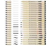 GOMETY Juego de 21 rotuladores de punta fina, color negro, con 21 anchos de línea diferentes, rotuladores fineliner para dibujar, lápices de tinta, juego de doble pincel para ilustración, bocetos