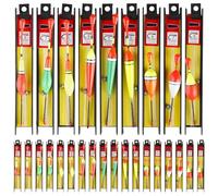 GOMETY Juego de 27 flotadores de pesca con sedal y anzuelos (5#, 7#, 9#), flotador con plomada, para peces de pesca, trucha, anguila, lucioperca, ideal para mar, río, arroyo