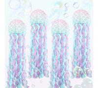 GOMETY Juego de 4 farolillos de papel decorativos de sirena, decoración para fiestas, medusas, decoración de cumpleaños para niñas, océano, decoración de cumpleaños bajo el mar, juego de decoración