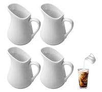 GOMETY Juego de 4 mini jarras de leche de porcelana, 80 ml, color blanco, pequeñas con asa, jarras de leche, de cerámica, para café, salsa, capuchino, latte, arte, cocina, cafetería, oficina, bar