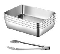 GOMETY Juego de 4 piezas de acero inoxidable, 25,5 x 20 x 5,5 cm, 4 cuencos para empanar con alicates de empanado, acero inoxidable, carne, pescado, metal, bandeja para barbacoa