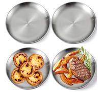 GOMETY Juego de 4 platos redondos de acero inoxidable, 23 cm, plato redondo mate, bandeja para pizza, camping, plato de metal para camping, picnic, senderismo, cena, aperitivos, fiestas